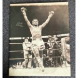 Rare Boxing Roberto Duran Hand signed 42x34 Black and White Canvas Print. Print Shows Duran