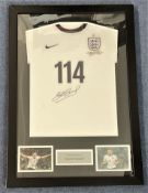 Football Steven Gerrard 33x23 signed mounted England No 114 commemorative FA 150 years shirt