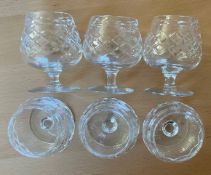 6 small vintage port/Brandy Glasses with patterns. 80mm in height. No chips or cracks. Good Used