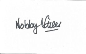 Nobby Stiles signed 5x3 white index card. Norbert Peter Stiles MBE (18 May 1942 - 30 October 2020)