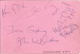 John Williams and Sky multi signed 6x4 album page. John Christopher Williams AO OBE (born 24 April