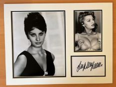 Actress Sophia Loren Personally Signed Signature piece with 10x8 and 6x4 Black and white photos,