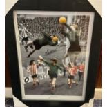 Football. Sunderland FC Legend Jim Montgomery Personally Signed 16x12 Colourised Photo in Black wood