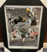 Football. Sunderland FC Legend Jim Montgomery Personally Signed 16x12 Colourised Photo in Black wood