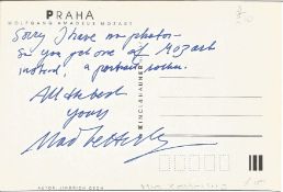Mai Zetterling signed Mozart Praha colour postcard inscription on reverse. Mai Elisabeth