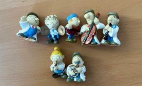 7 1995 Lyons Tetley LTD music Figurines. Good Used condition. Made from soft plastic - some of