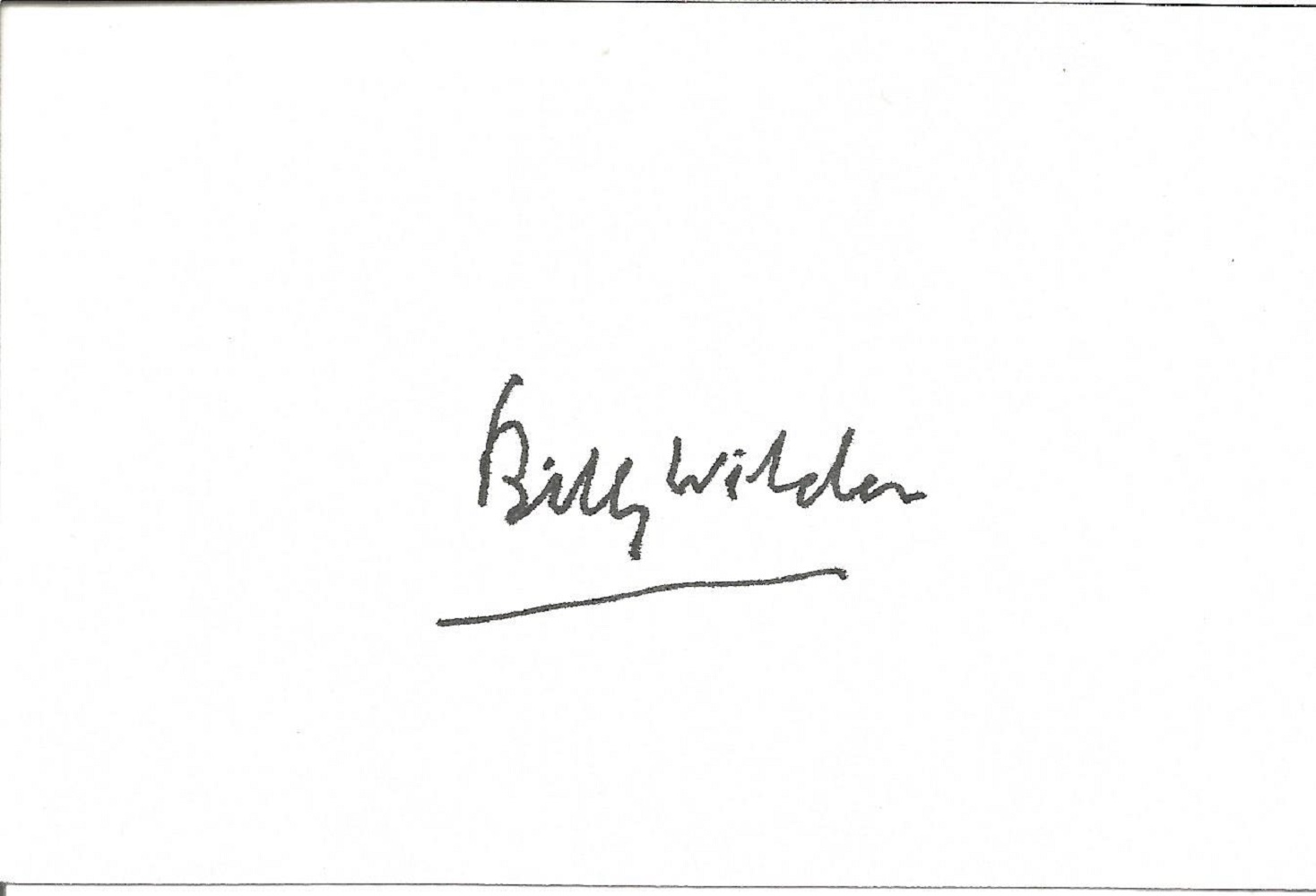 Billy Wilder signed 5x3 white card. Billy Wilder ( born Samuel Wilder; June 22, 1906 - March 27,