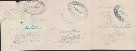 WWI Paris Peace Conference collection 6 signed receipts by British Negotiators all dated 1919