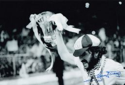 Autographed RICKY VILLA 12 x 8 photo - B/W depicting the Tottenham striker parading the FA Cup