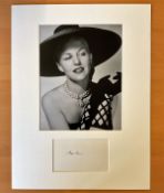 Musician Peggy Lee Personally Signed signature piece, with 10x8 Black and White photo, Mounted to an