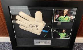 Football Peter Schmeichel 17x22 signed and mounted Glove superb professional presentation. Good