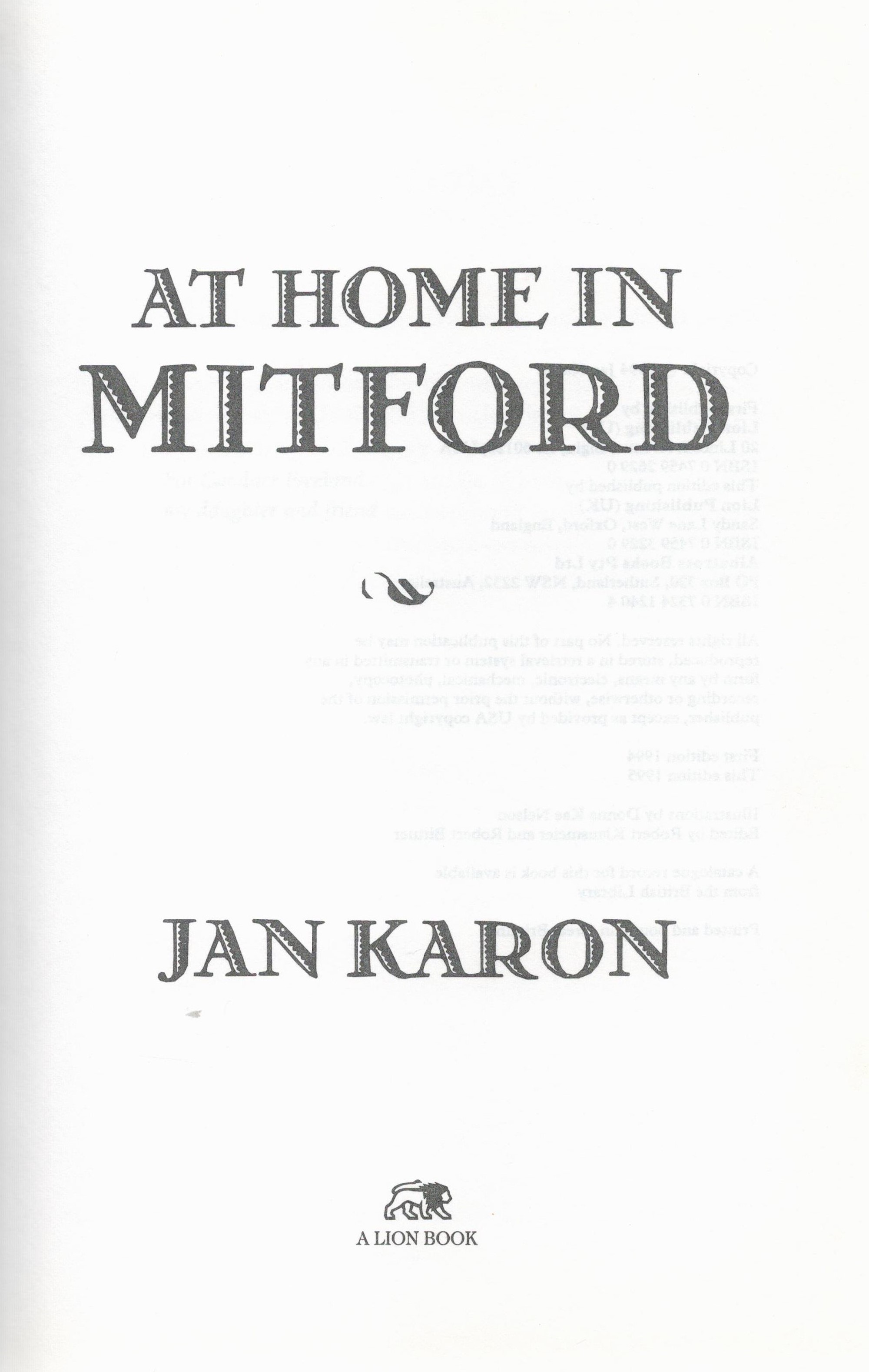 At Home in Mitford by Jan Karon Hardback Book 1995 Second Edition published by Lion Publishing - Image 4 of 6