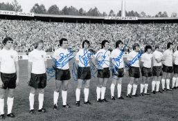 Autographed England 12 X 8 Photo - B/W, Depicting Players Lining Up Shoulder To Shoulder Prior To