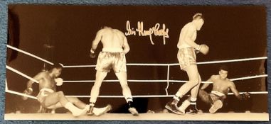 Henry Cooper signed 18x8 black And white montage photo picture during his 1963 clash with Cassius
