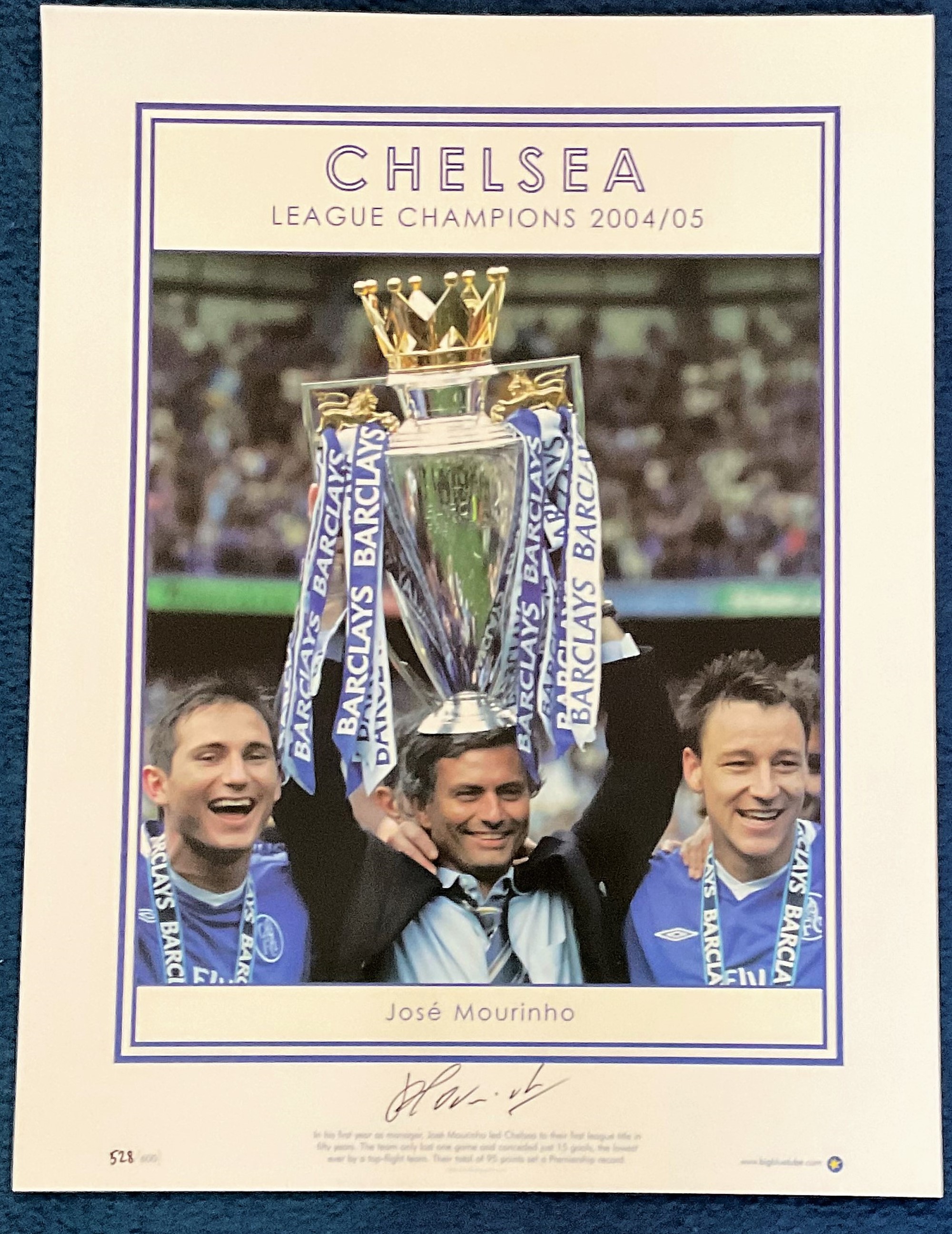 Jose Mourinho signed Chelsea League Champions 2004/05 big blue tube print limited edition 528/600.