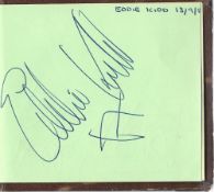 Autograph book containing 6 signatures. They are Eddie Kidd, Peter Stringfellow, Brian Bennett, Paul