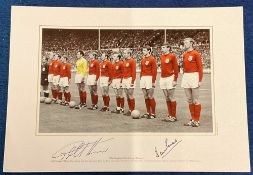 Geoff Hurst and Martin Peters signed 1966 World Cup Final 16x12 colourised print pictured lining