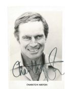 Charlton Heston signed approx 3 x 4 black and white photo, good condition. Good condition. All