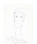 Authoress and actress Joyce Grenfell signed self-portrait caricature (dedicated) on 4 x 5 1/2