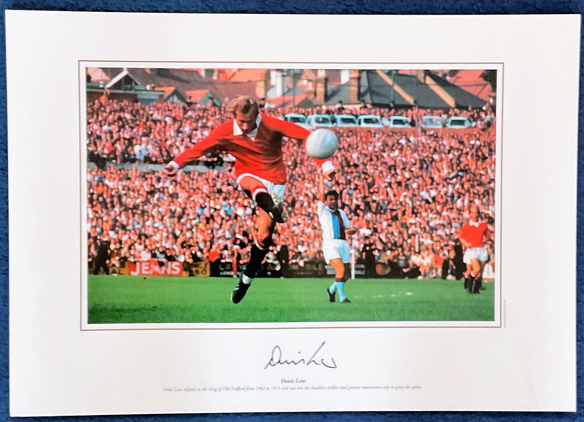 Denis Law signed 16x12 colour print pictured during his time with Manchester United 1962 1973. Denis