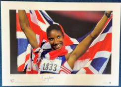 Denise Lewis signed 23x17 Olympic Gold colour big blue tube print limited edition 401/500 pictured
