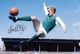 Autographed Colin Stein 12 X 8 Photo - Col, Depicting The Hibernian Centre-Forward Striking A