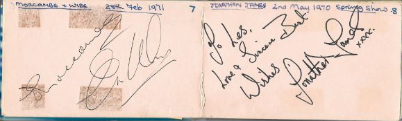 Autograph book. Contains Morecambe and Wise, Norman Vaughan, Harry Secombe, Tommy Cooper, Sacha