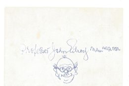 Professor John Gilroy MA ARCA FRSA signature on 4 x 5 1/2 envelope with caricature self-portrait.