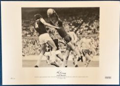 Peter Bonetti signed 23x17 black and white print pictured in action for Chelsea against West Ham