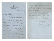 CH Harrington ALS on Government House, Gibraltar headed paper dated 1st May 1937. Harrington was