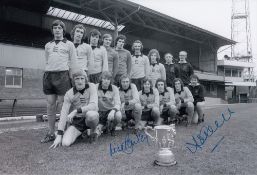 Autographed Wolves 12 X 8 Photo - B/W, Depicting The 1974 League Cup Winners Posing With Their