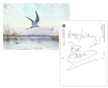 Bill Oddie signed postcard featuring Common Terns illustration on the reverse. Good condition.