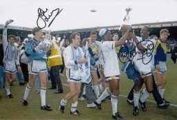 Autographed Leeds United 12 X 8 Photo - Col, Depicting Players Parading The First Division Trophy