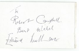 Edward Mulhare signed 5 x 8 page (backed with card) dedicated. Best known for his roles in two tv