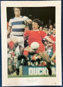 Tommy Smith signed 23x17 colour blue tube print pictured in action for Liverpool against Queens Park