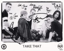 Take That Chart Topping Boy Band Fully Signed 10x8 inch Promo Photo (5 printed signatures, hand