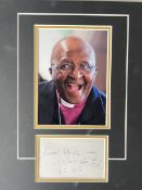 Desmond Tutu Late Great South African Cleric Signed Display. Approx 14 x 11 inches overall. Good