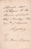 1st Marquess of Anglesey British Army Officer at Waterloo One Page Hand Written and Signed Note .