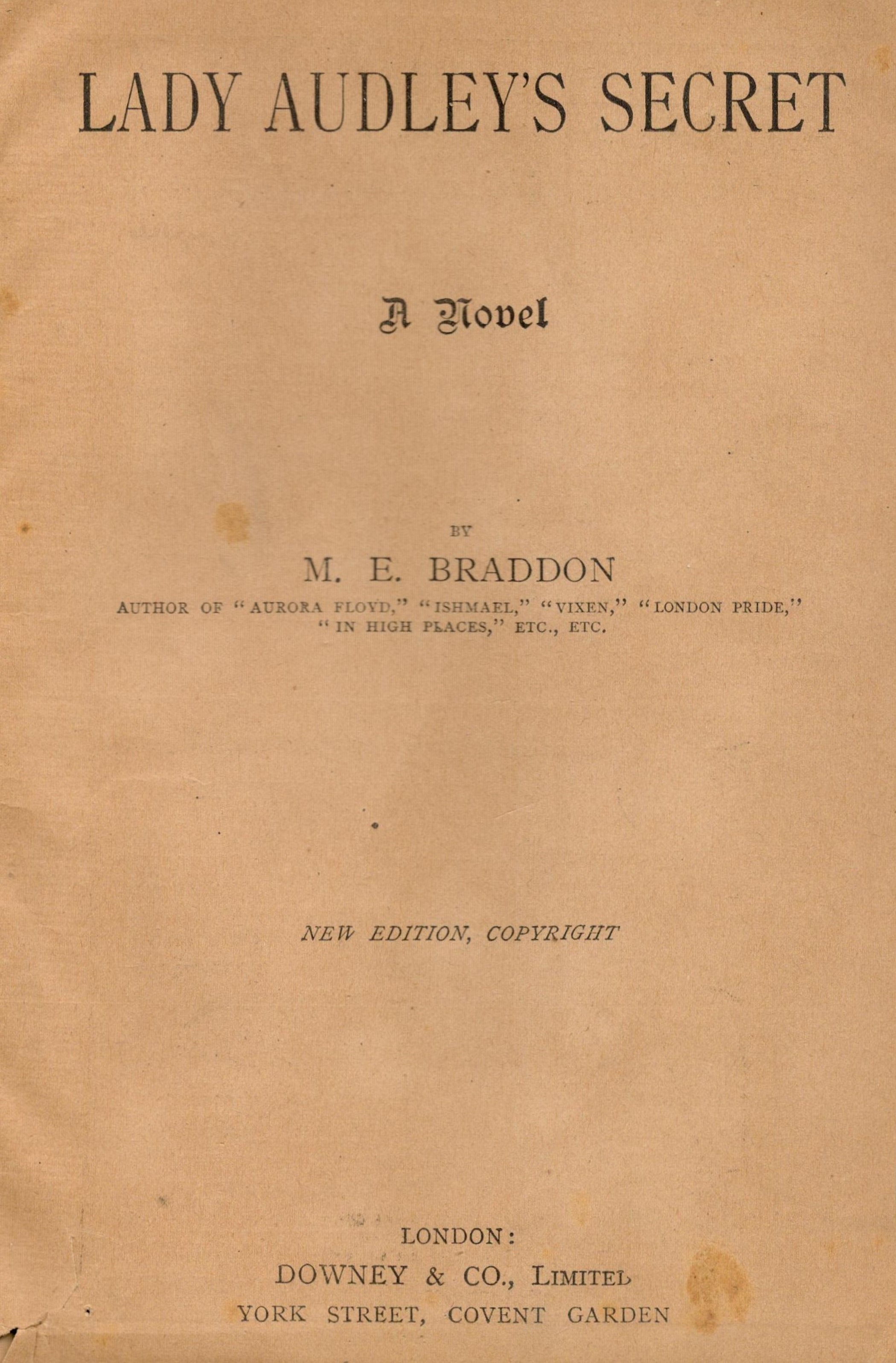 Lady Audley's Secret A Novel by M E Braddon Hardback Book New Edition date unknown published by