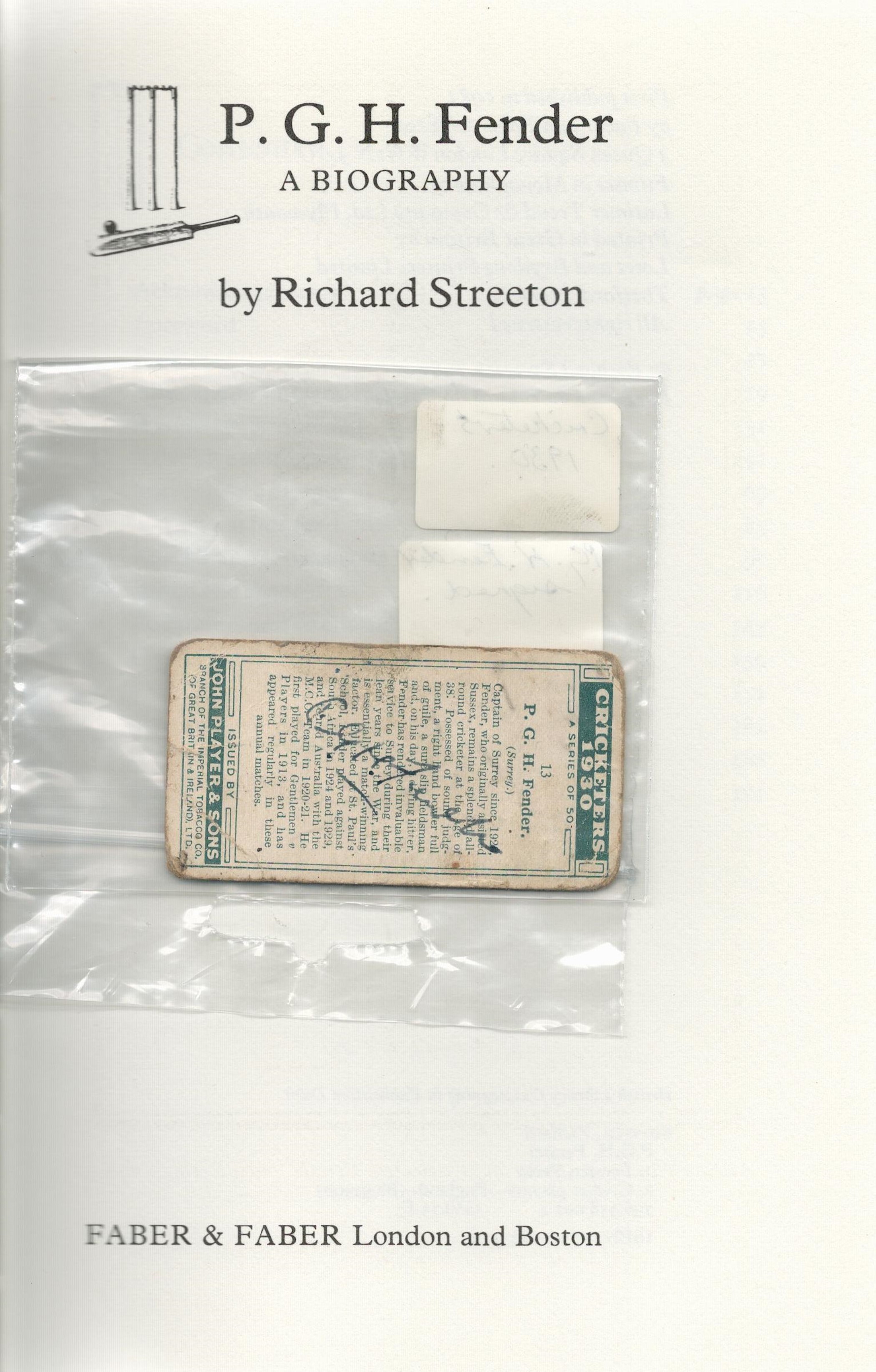 Signed Book P G H Fender A Biography by Richard Streeton First Edition 1981 Hardback Book with A - Image 3 of 4