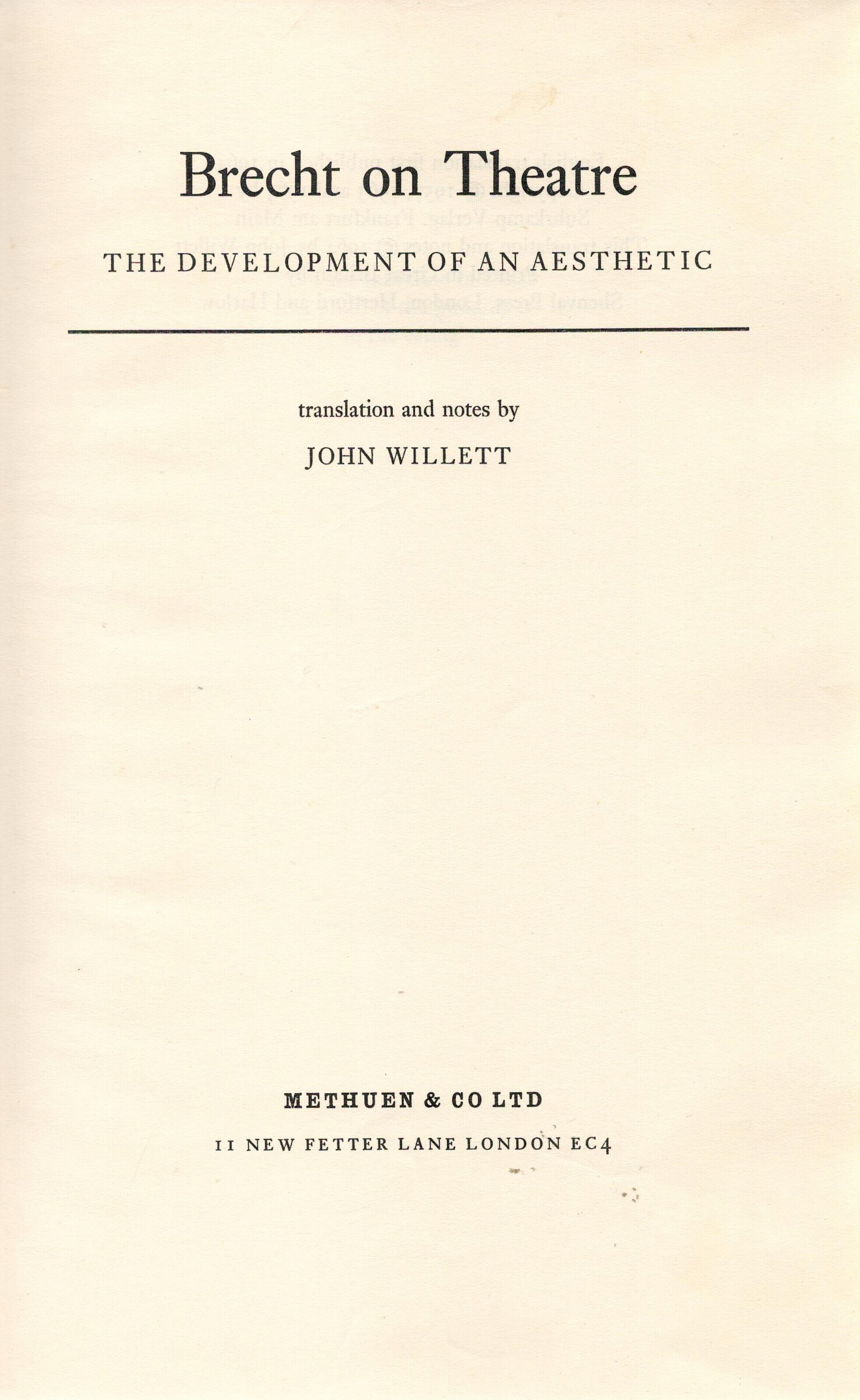 Brecht on Theatre The Development of an Aesthetic Translation by John Willett 1964 Hardback Book - Image 2 of 4