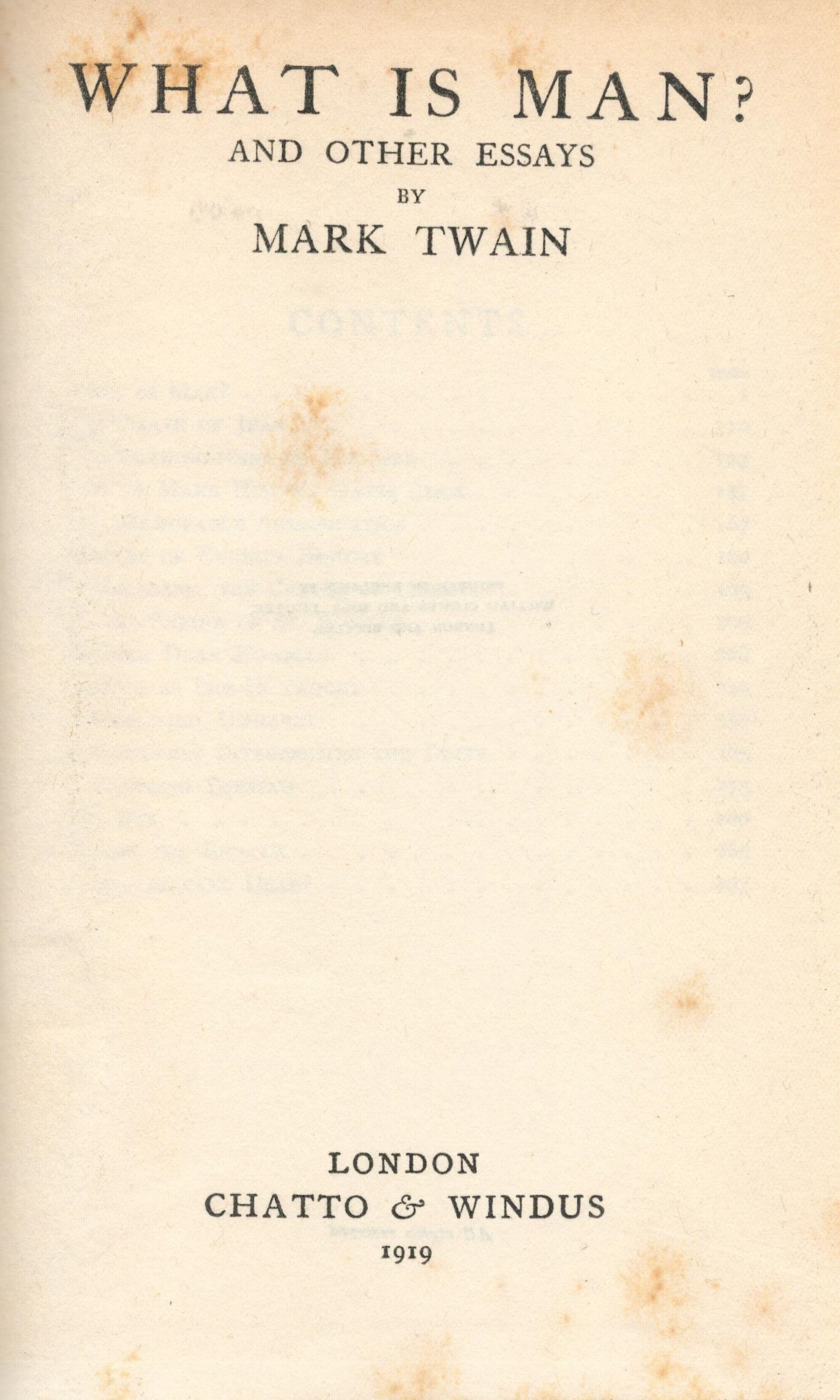 What is Man and other Essays by Mark Twain Hardback Book 1919 edition unknown published by William - Image 3 of 3