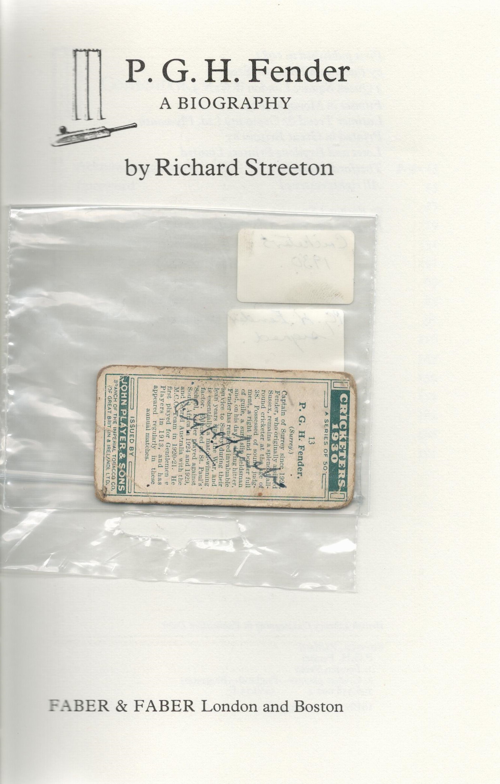 Signed Book P G H Fender A Biography by Richard Streeton First Edition 1981 Hardback Book with A - Image 2 of 4