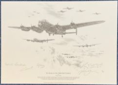 WW2 617 Squadron Multi Signed Nicolas Trudgian Printed pencil drawing Titled En Route To The