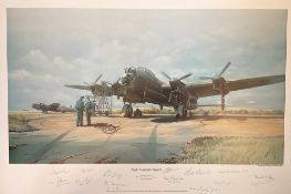 WW2. Maurice Gardner Multi Signed Colour 27x18 Print Titled Flight Engineers Report. Personally