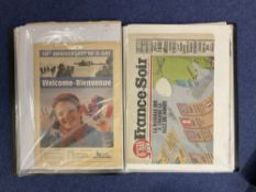 WW2. Collection of 4 large folders with over 60 newspaper clippings from WW2, relating to military