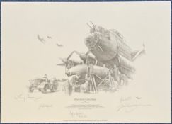 WW2 Multi Signed Nicolas Trudgian pencil drawn Print titled Operation Catechism. Signed by 617