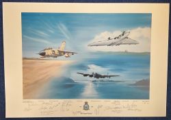 WW2. John Larder Multi Signed Special Edition 1 of 617 Colour 18x26 Print titled 50 Years Fly By.