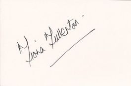 Fiona Fullerton signed 6x4 orange card. Fullerton is known as playing Bond girl KGB spy Pola Ivanova