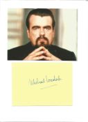 Michael Lonsdale Hugo Drax from the Bond film Moonraker Hand signed signature card attached to A4